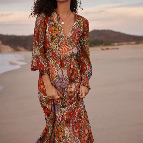 FARM RIO Mosaic Floral Long Sleeved Maxi Dress Size M NWT Gorgeous! - Picture 2 of 8